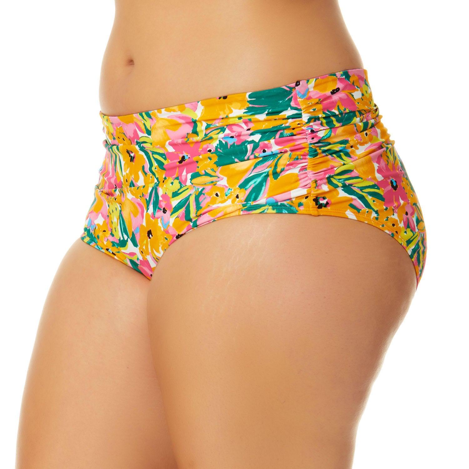 Anne Cole Limited Edition Ladies Convertible High Waist Shirred Swim Bottom, X-Large, Sunshine Floral - Grovano