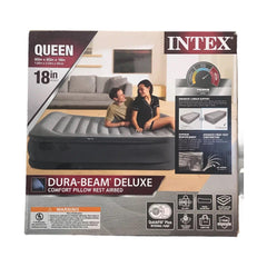 Intex Queen Dura-Beam Deluxe Comfort Pillow Rest Airbed with Internal Pump - Grovano
