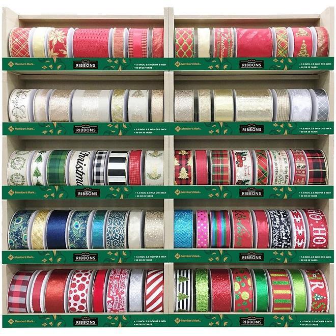Member's Mark Premium Wired Holiday Ribbon - 50 Yards (Various Styles and Widths) - Grovano