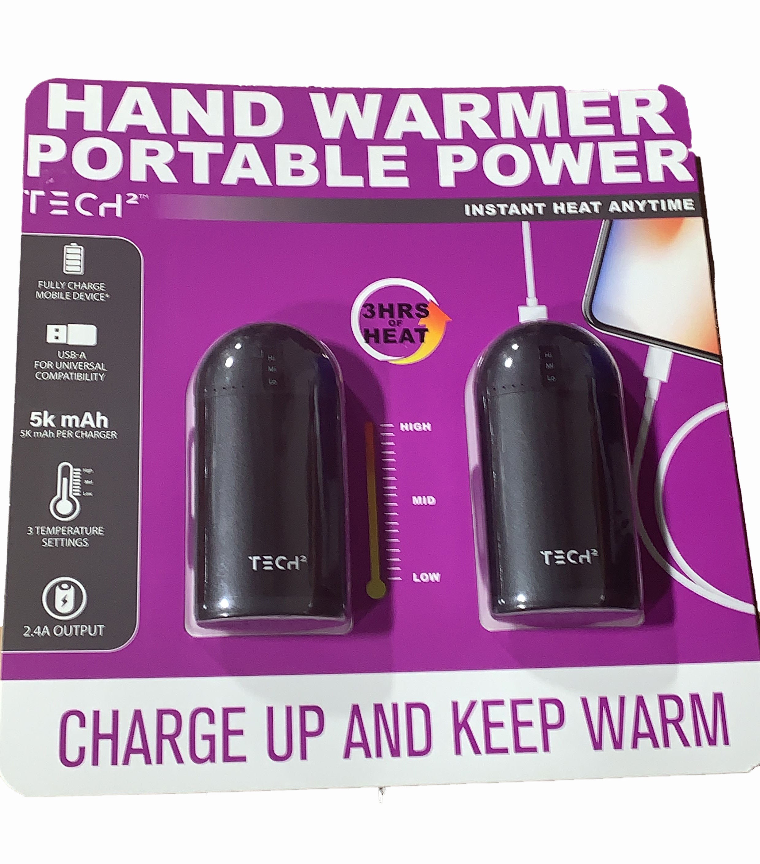 Tech Squared Power Bank with Hand Warmer (2 Pack)