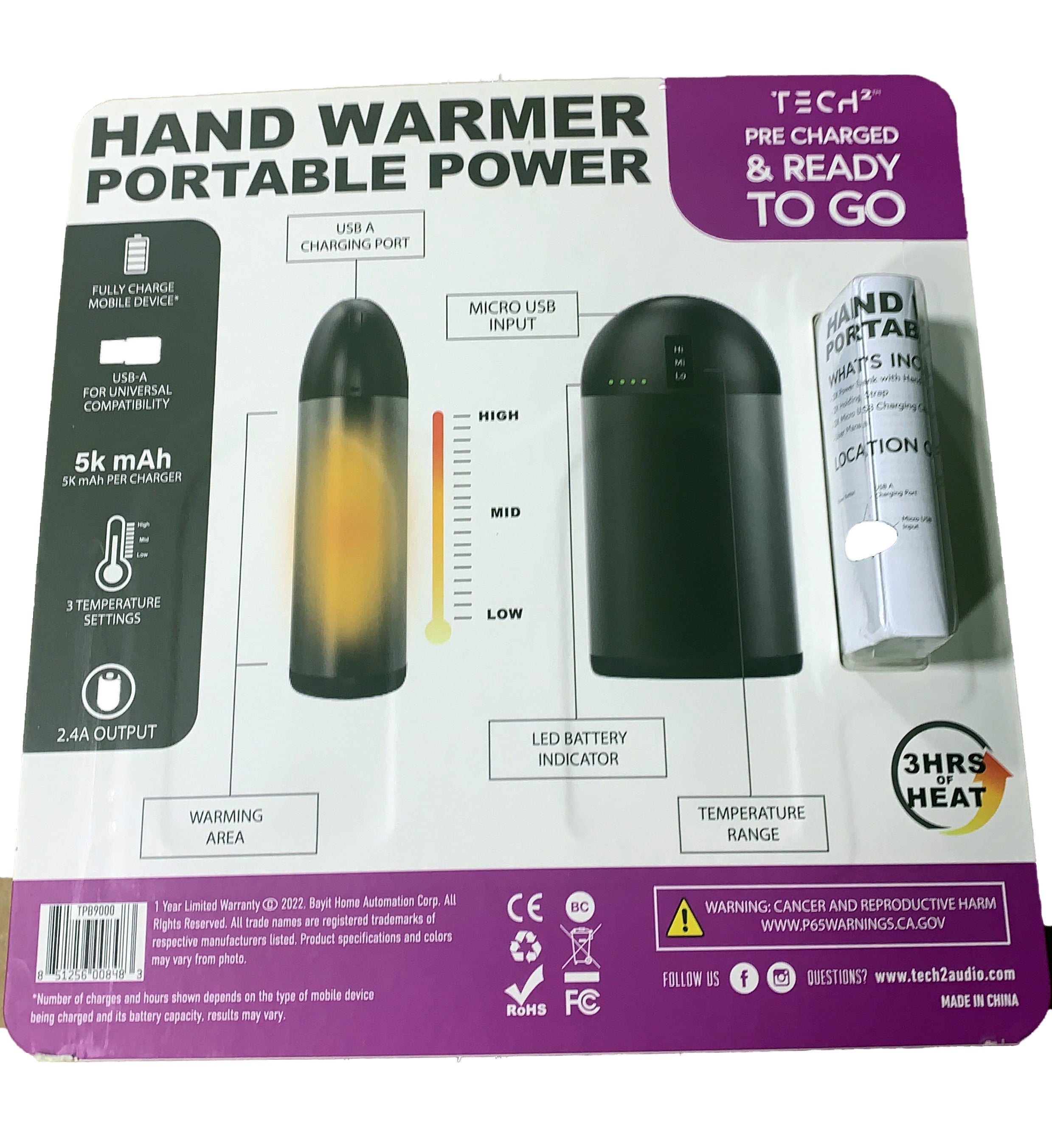 Tech Squared Power Bank with Hand Warmer (2 Pack)