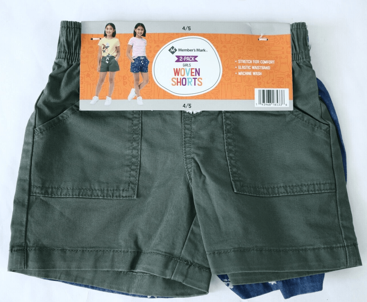 Members Mark Girls 2 Pack Woven Pull On Shorts - Grovano