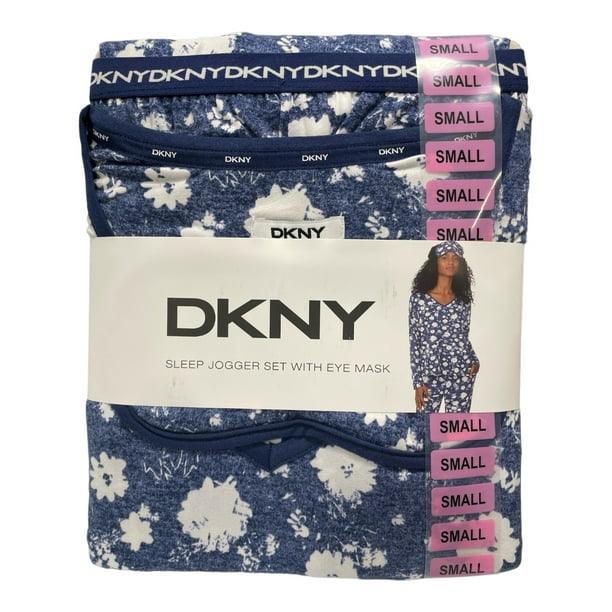 DKNY Women's 3-Piece Lightweight Soft Sleep Jogger Lounge Set w/ Eye Mask - Navy Heather Floral - Grovano